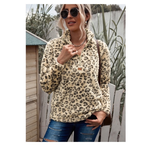 Leopard Quarter Zip Fleece Sweatshirt